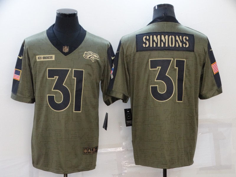 2021 Women Denver Broncos #31 Simmons Nike Vapor Nike Olive Salute To Service Limited NFL jersey->women nfl jersey->Women Jersey